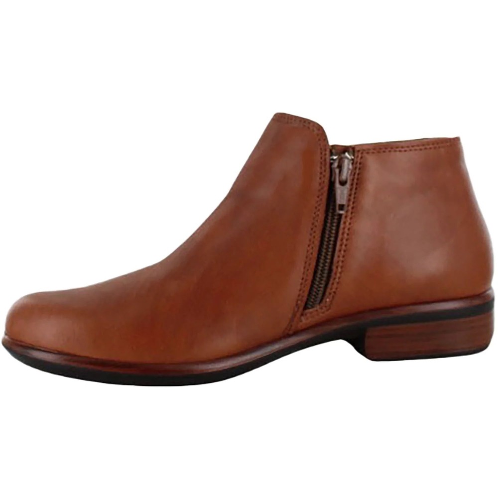 Naot Women Brown Leather Ankle Boots Side Zip Low Stacked Heel Shoes‎ Size 38 L7